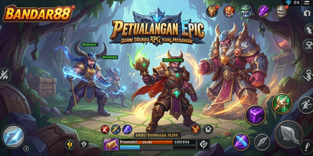 Screenshot gameplay menunjukkan karakter sedang berperang melawan monster epik.