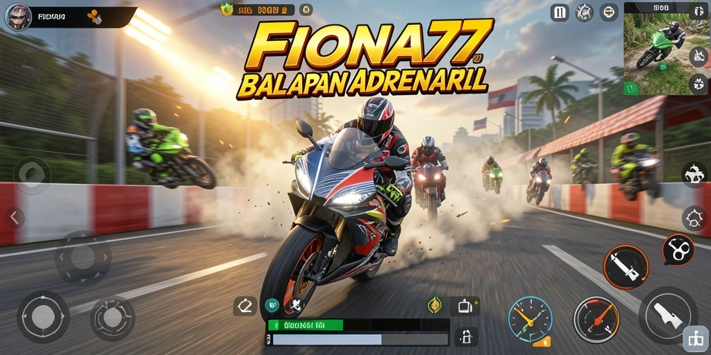 Screenshot FIONA77 menampilkan aksi balapan motor yang mendebarkan.