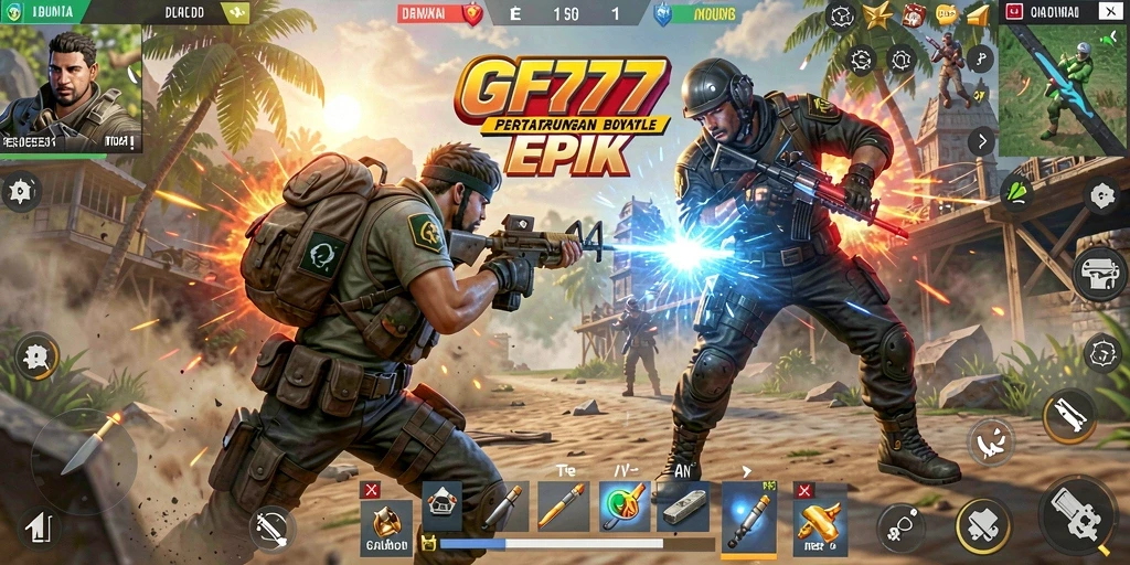 Screenshot gameplay GF777, memperlihatkan aksi mendebarkan dalam Battle Royale.