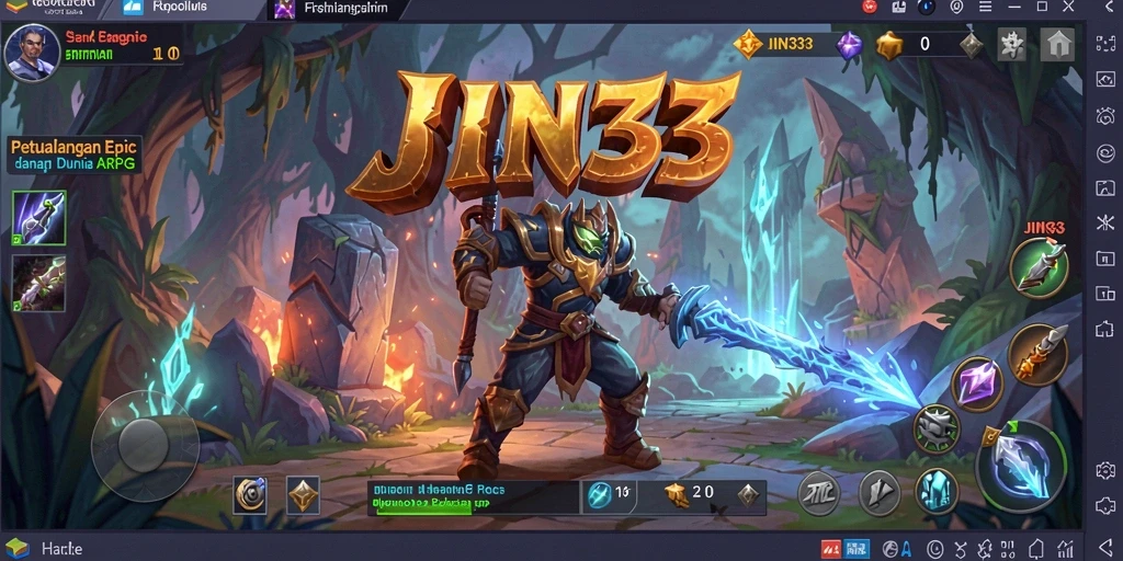 Screenshot JIN33 menunjukkan pertempuran mendebarkan di dunia fantasi.