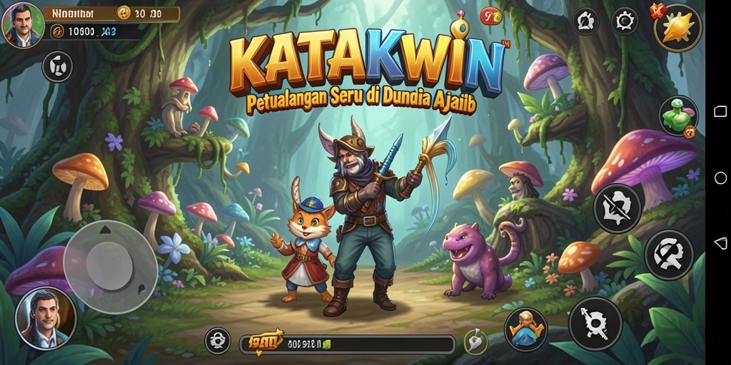 Tampilan gameplay KATAKWIN yang menakjubkan, penuh warna dan tantangan.