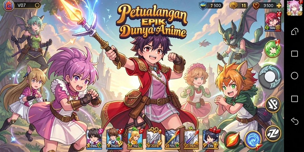 Screenshot gameplay V07 menampilkan karakter Anime dalam aksi seru.